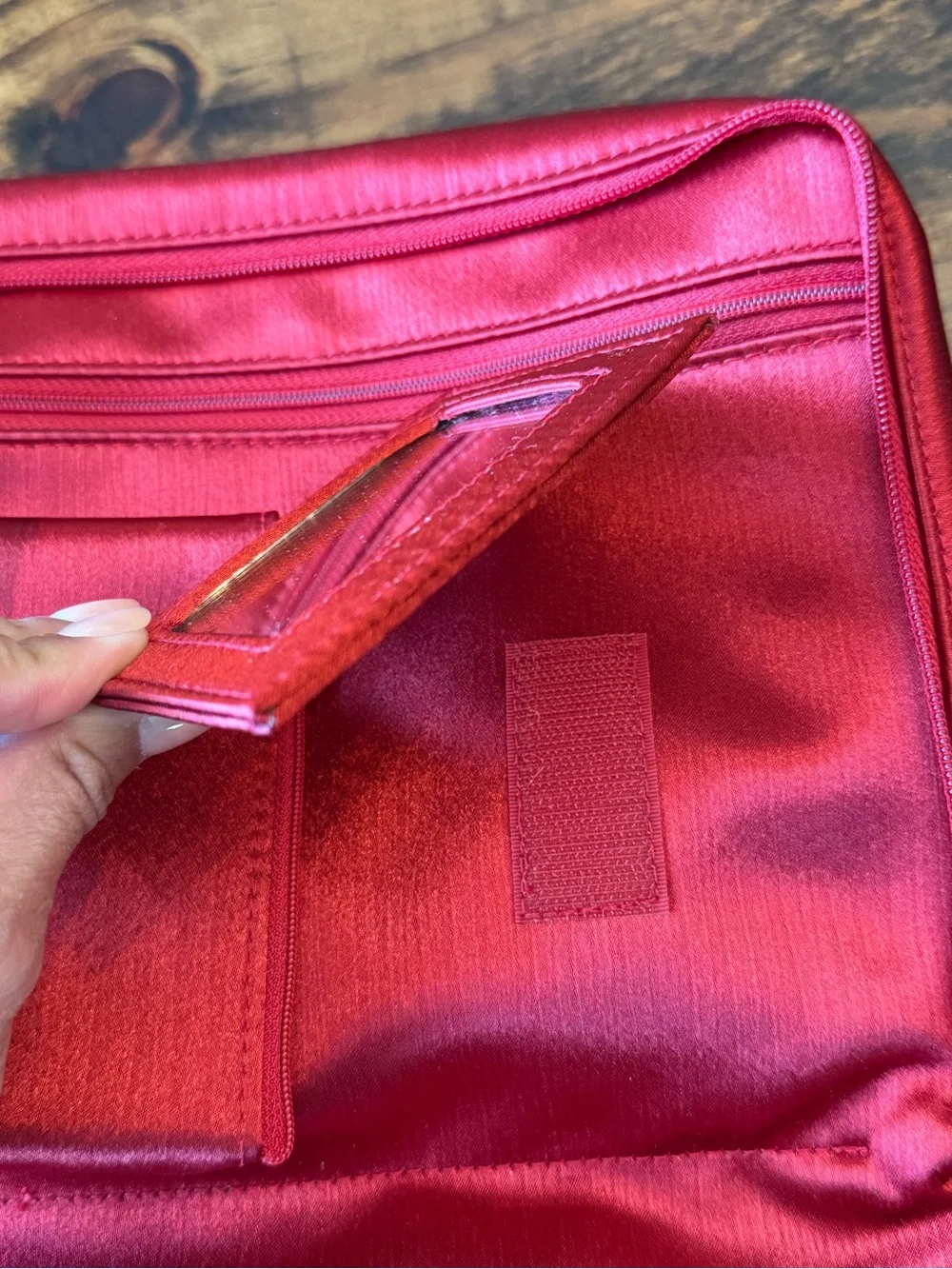 Yves Saint Laurent Red Satin Logo Cosmetic Pouch